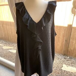 LC Lauren Conrad Elegant Dark Navy Swiss Dot Ruffle Sleeveless Top Size XL